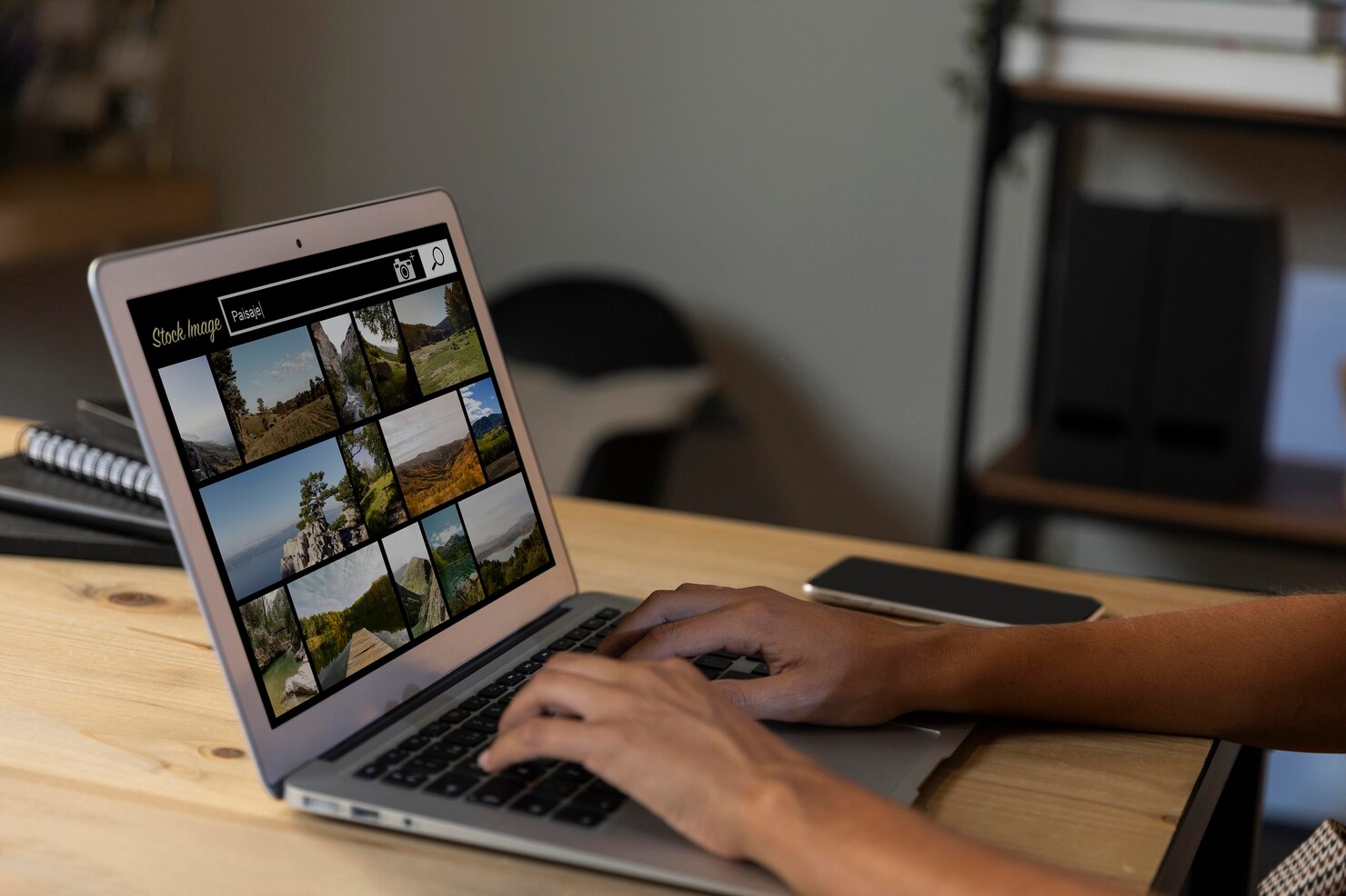 Adult searching for stock images that are optimized for website pages