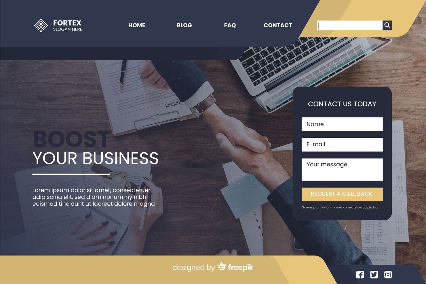 Business landing page template with contact form. Template created based on dos and don'ts of form design