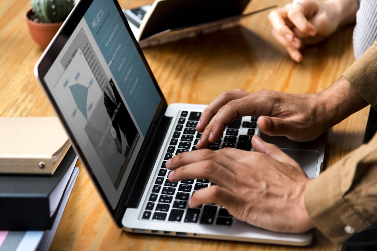 Business people working on a laptop. Exploring WordPress websites online