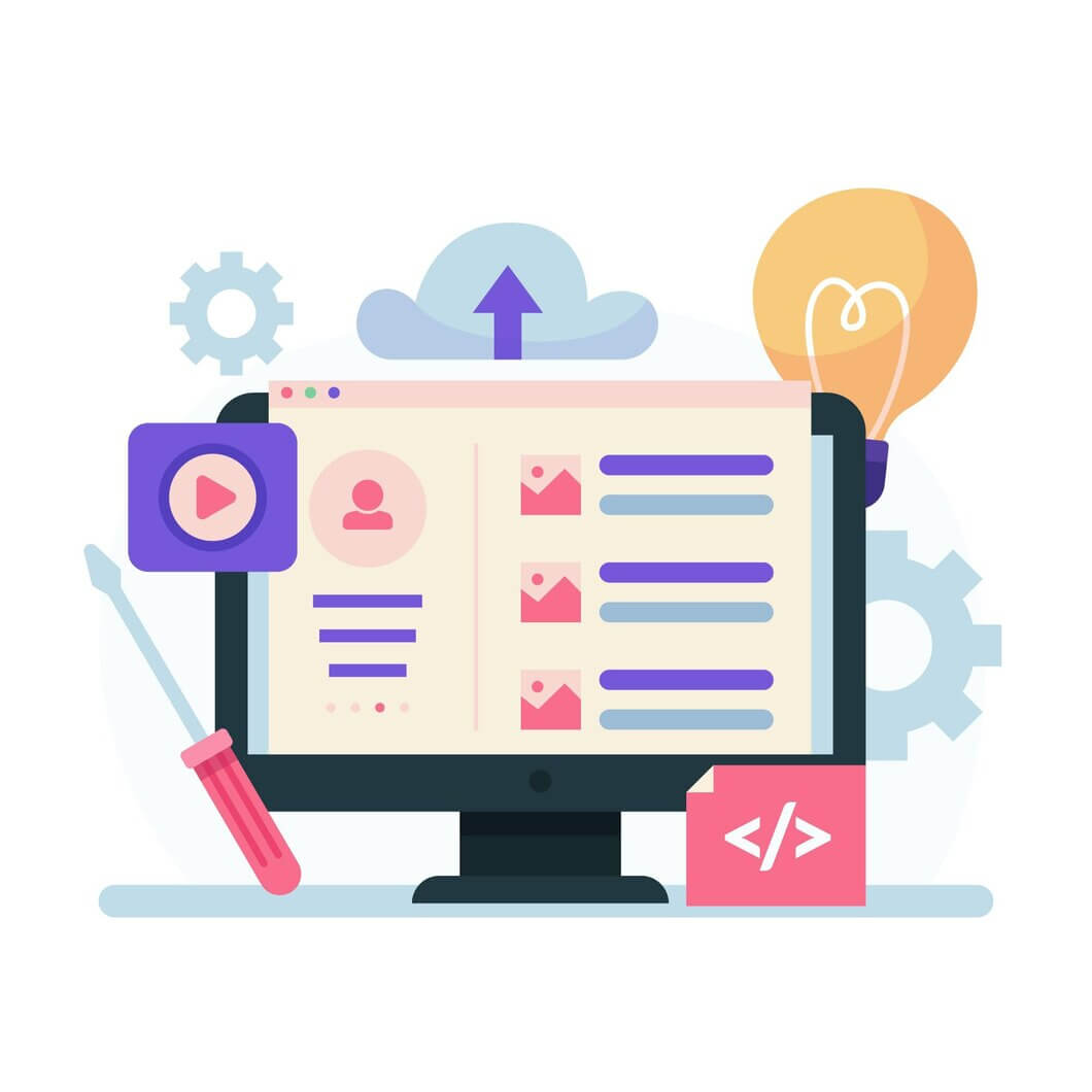 Cms concept on computer for new startup business