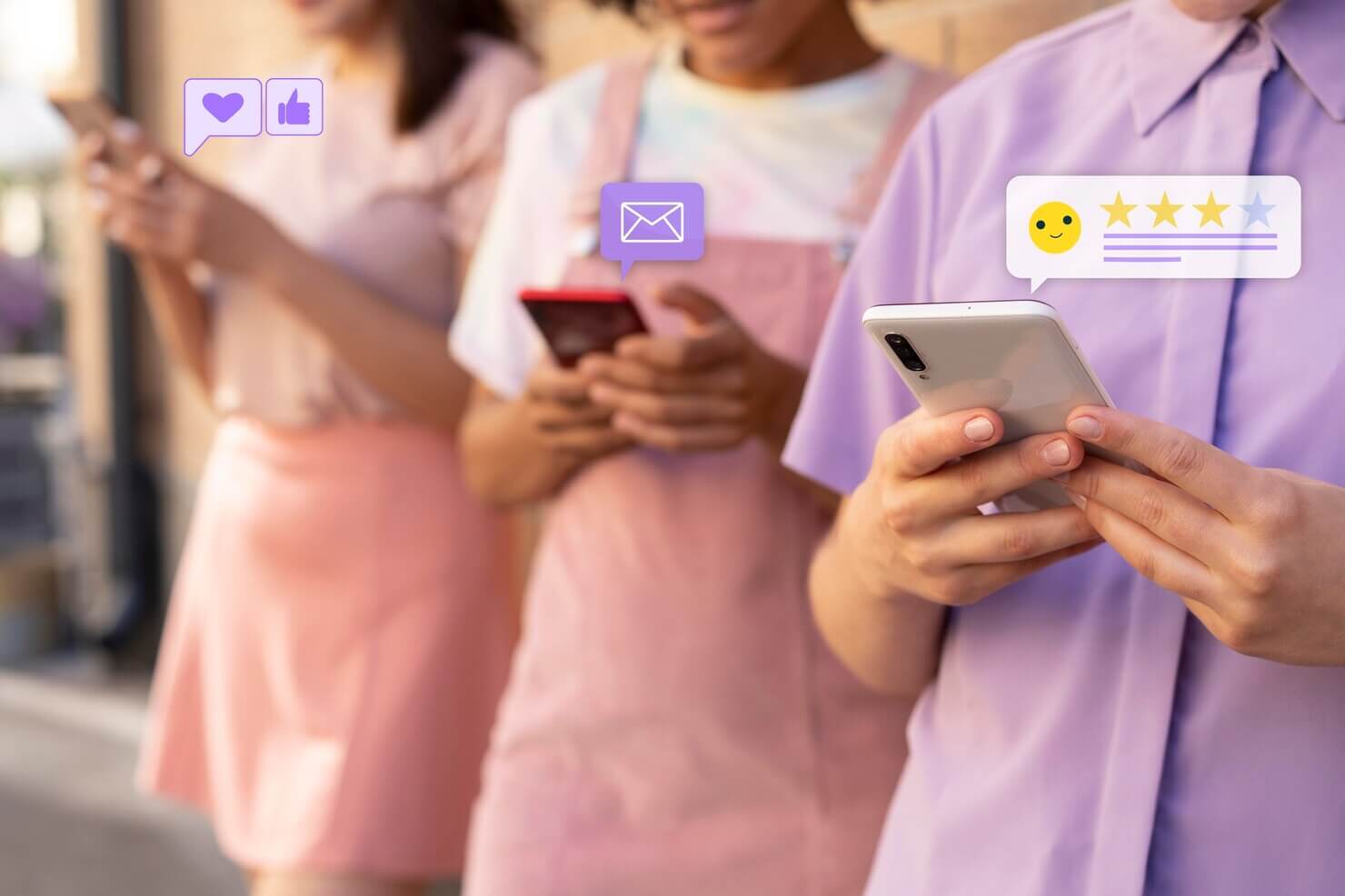Customer experience people adding ratings using mobile phones