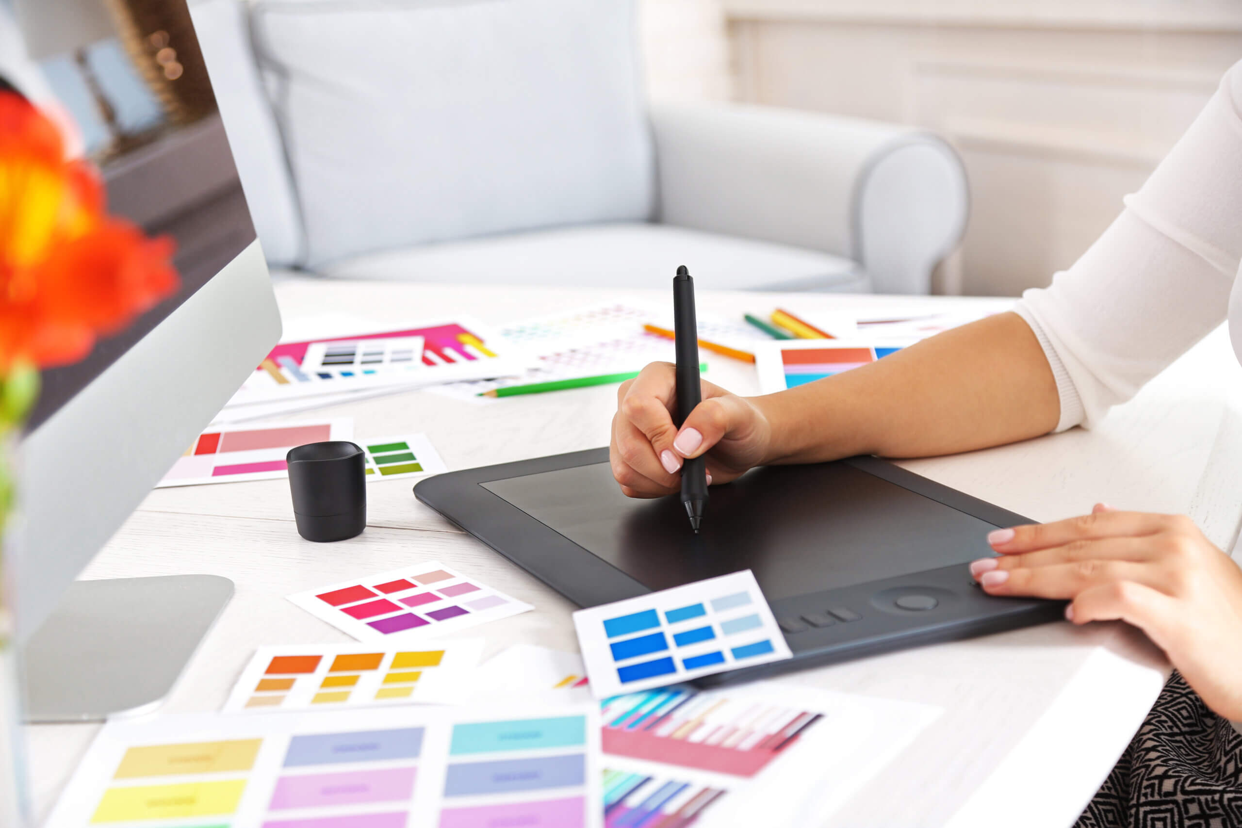 Designer using tablet to create animations