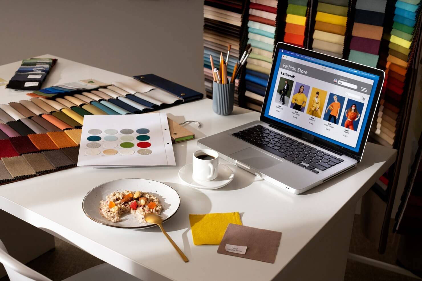 Designer working on fashion website to enhance navigation and other microinteractions in WordPress design