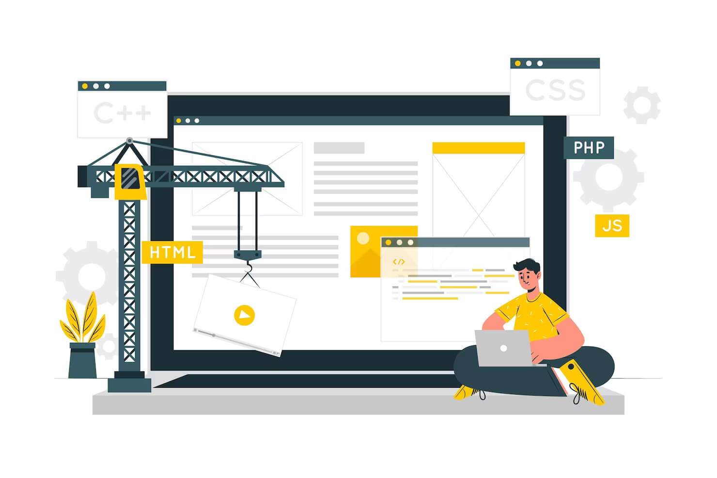 Developer building CSS, JavaScript and PHP scripts