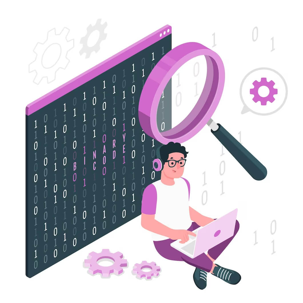 Developer checking binary code to see if you WordPress site was hacked