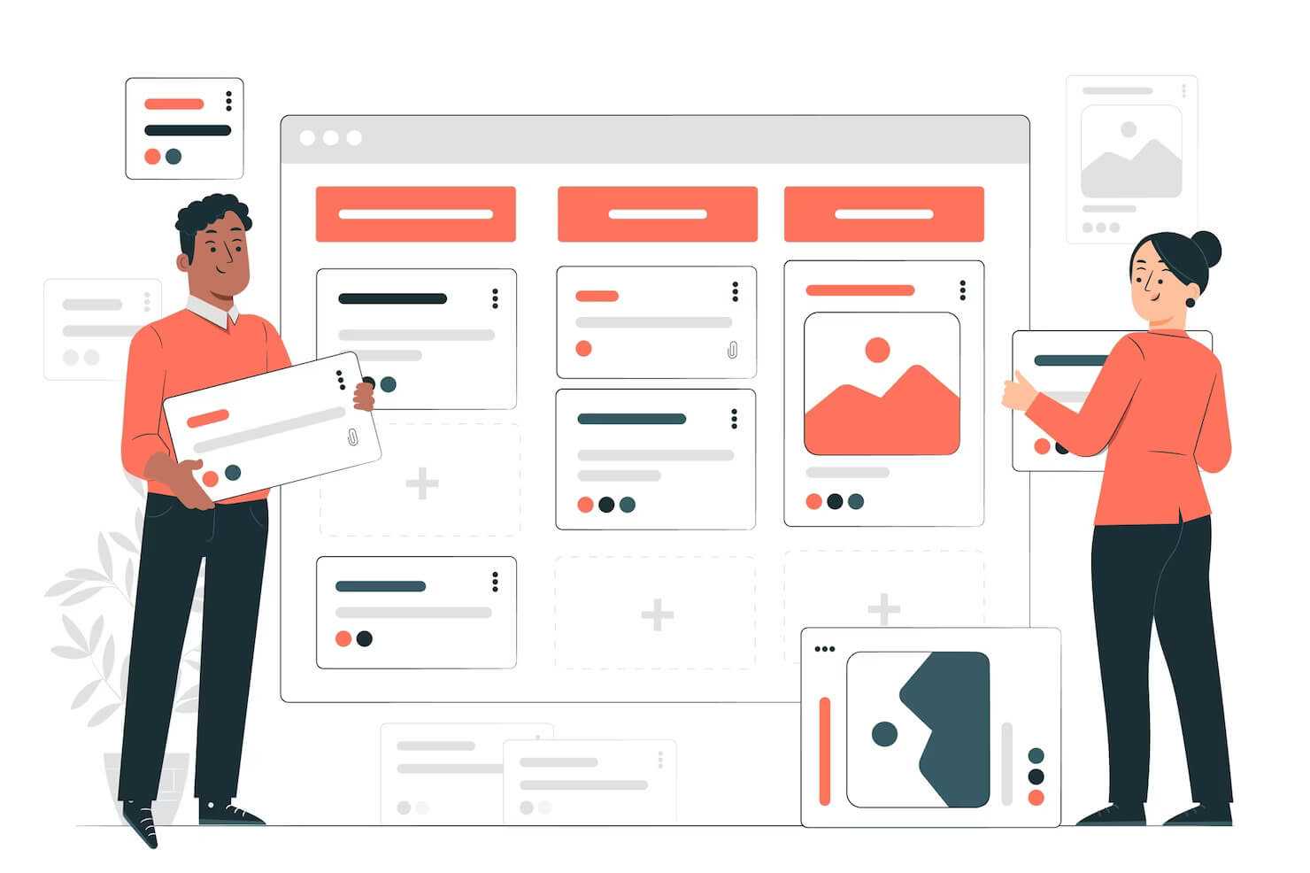 Developers choosing contrasting colors to develop a new website with accessibility
