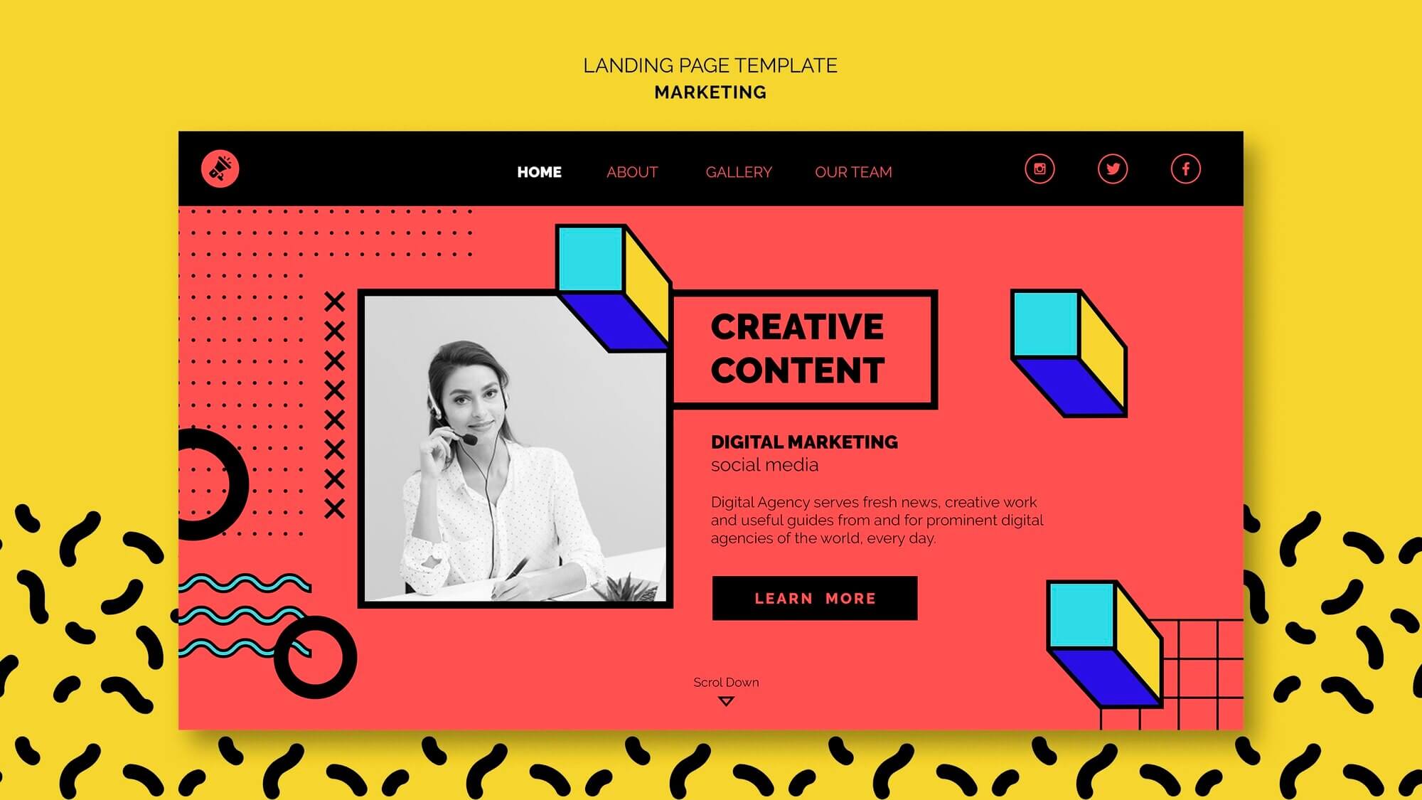 Digital marketing landing page template. Example of imagery and visuals