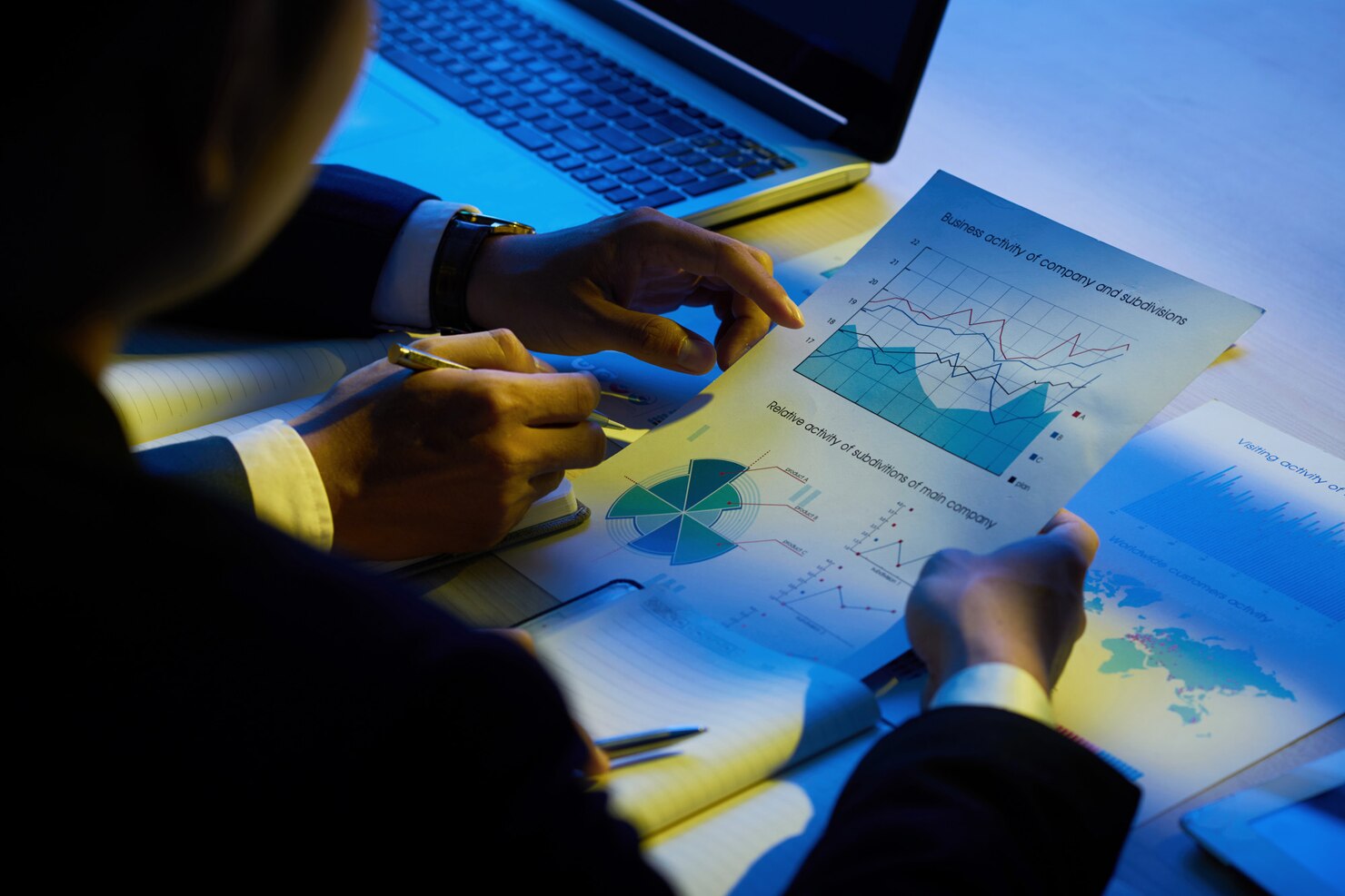 Examining business documents in regards to website activity.
