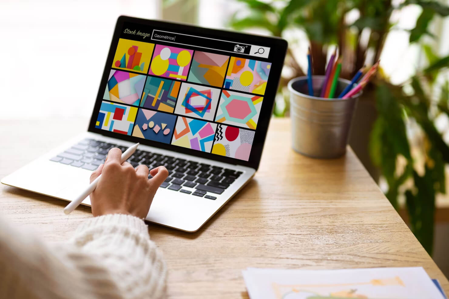Female searching for images. Image optimization for a faster loading website