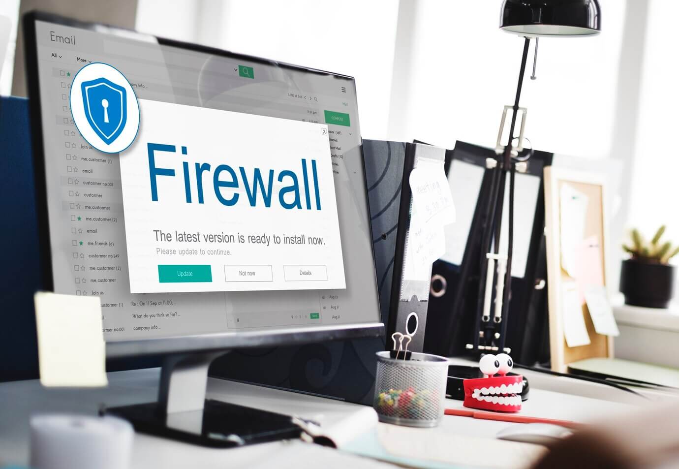 Firewall Antivirus Alert on computer screen. Firewall is a key part of security audits