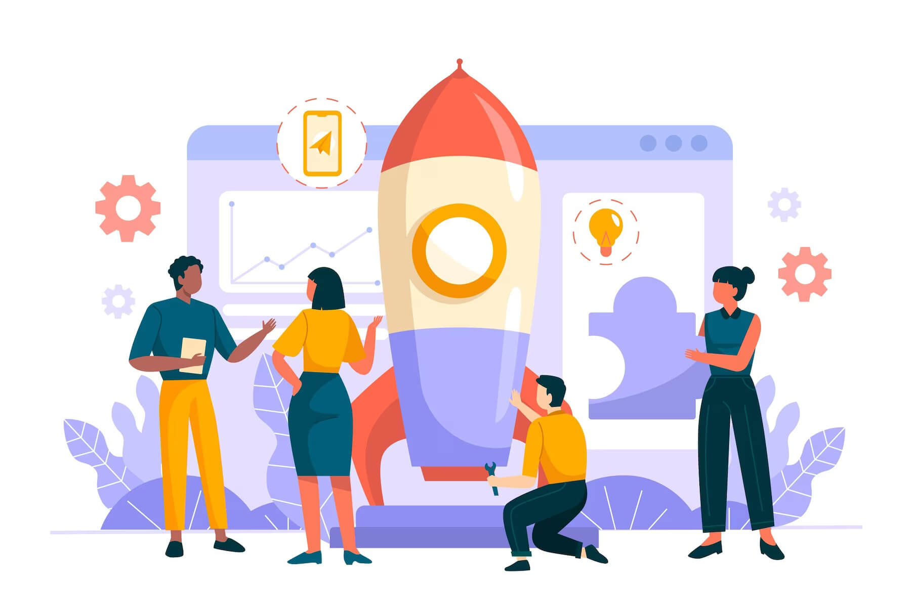 Group of people starting a business project and using WordPress cms for their website