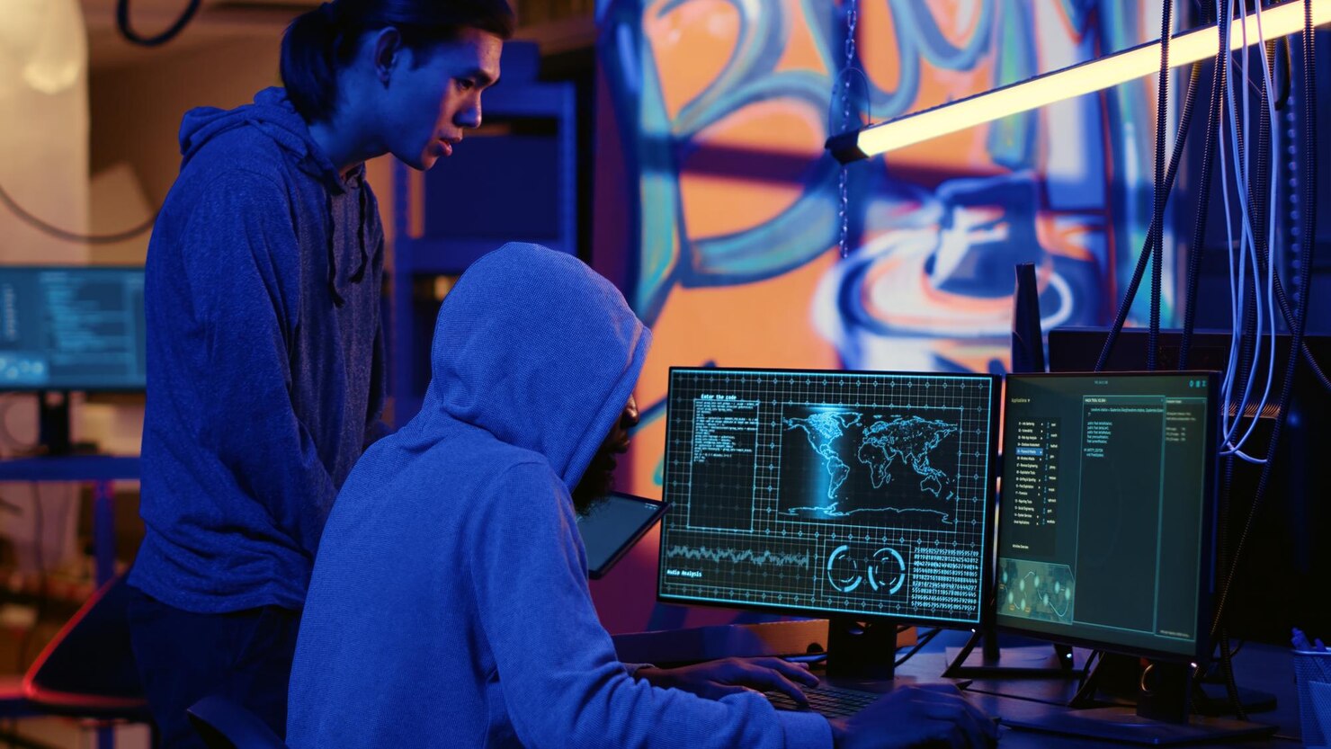 Hackers working on malware code
