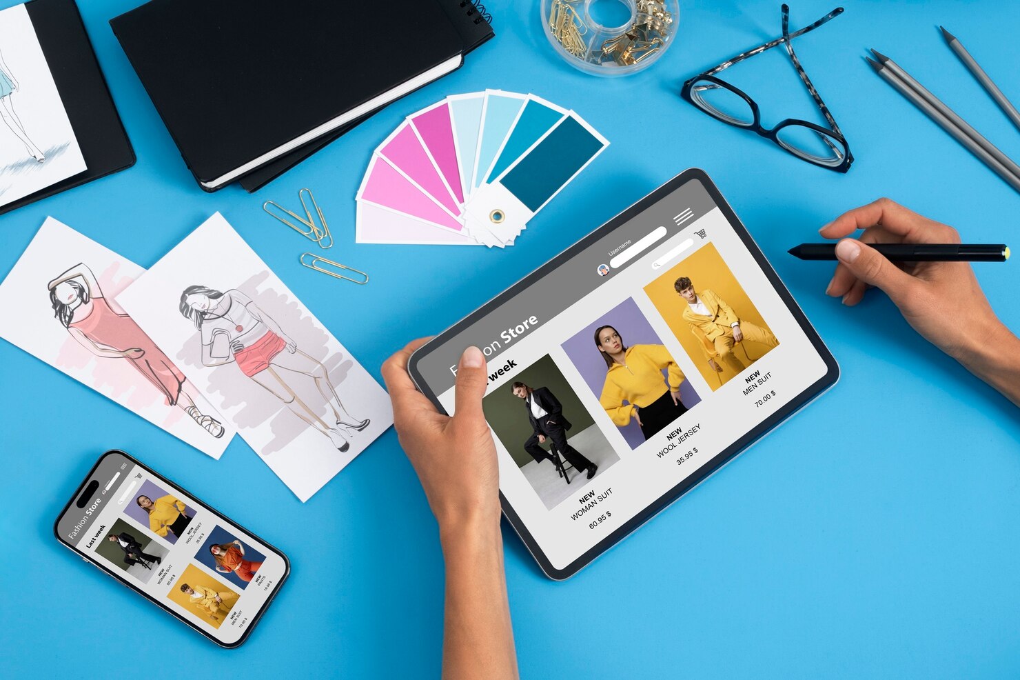 Launching WordPress website redesign, checking that all functions are working properly on tablet in design studio
