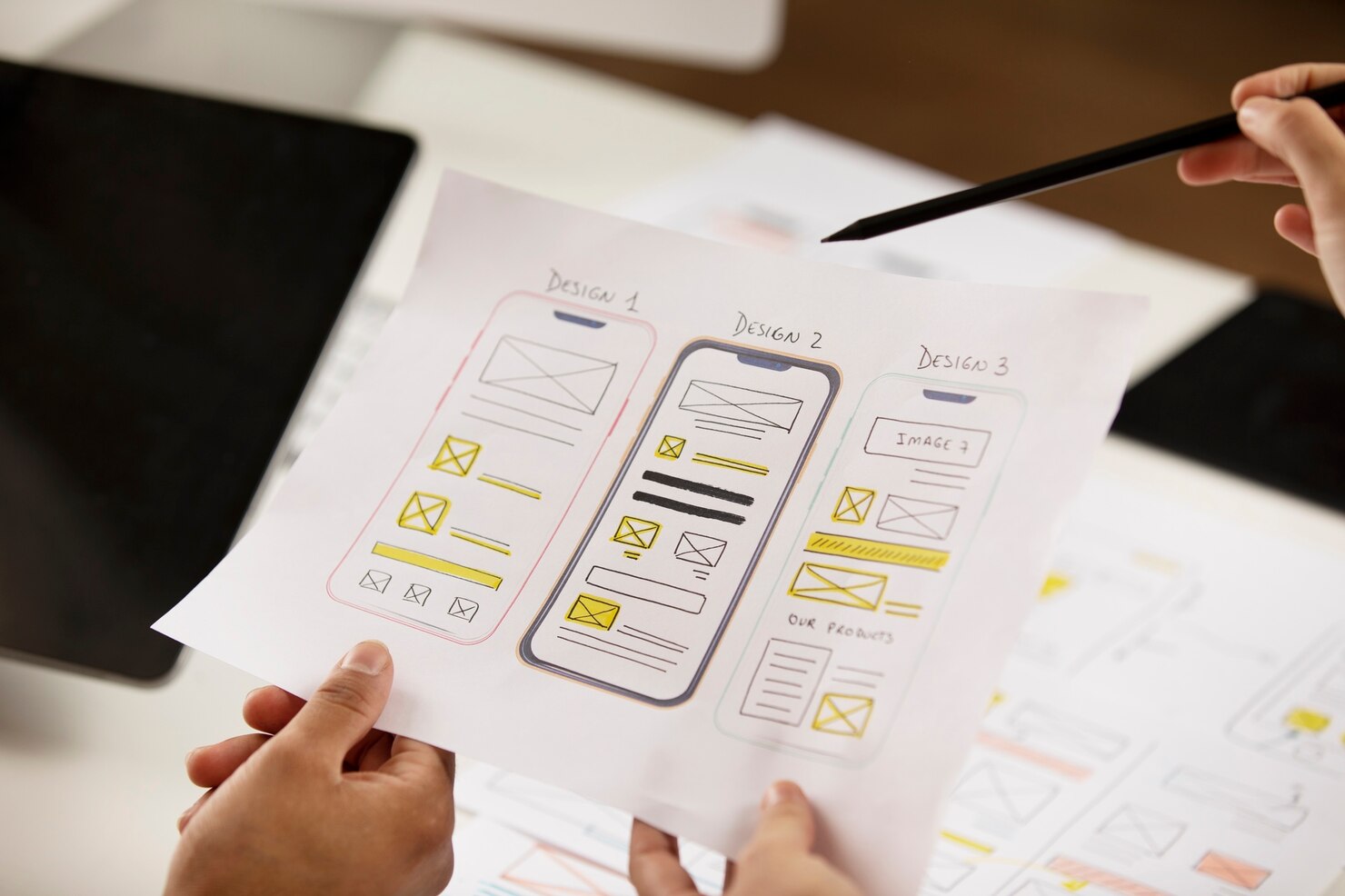 Papers with mobile design for website