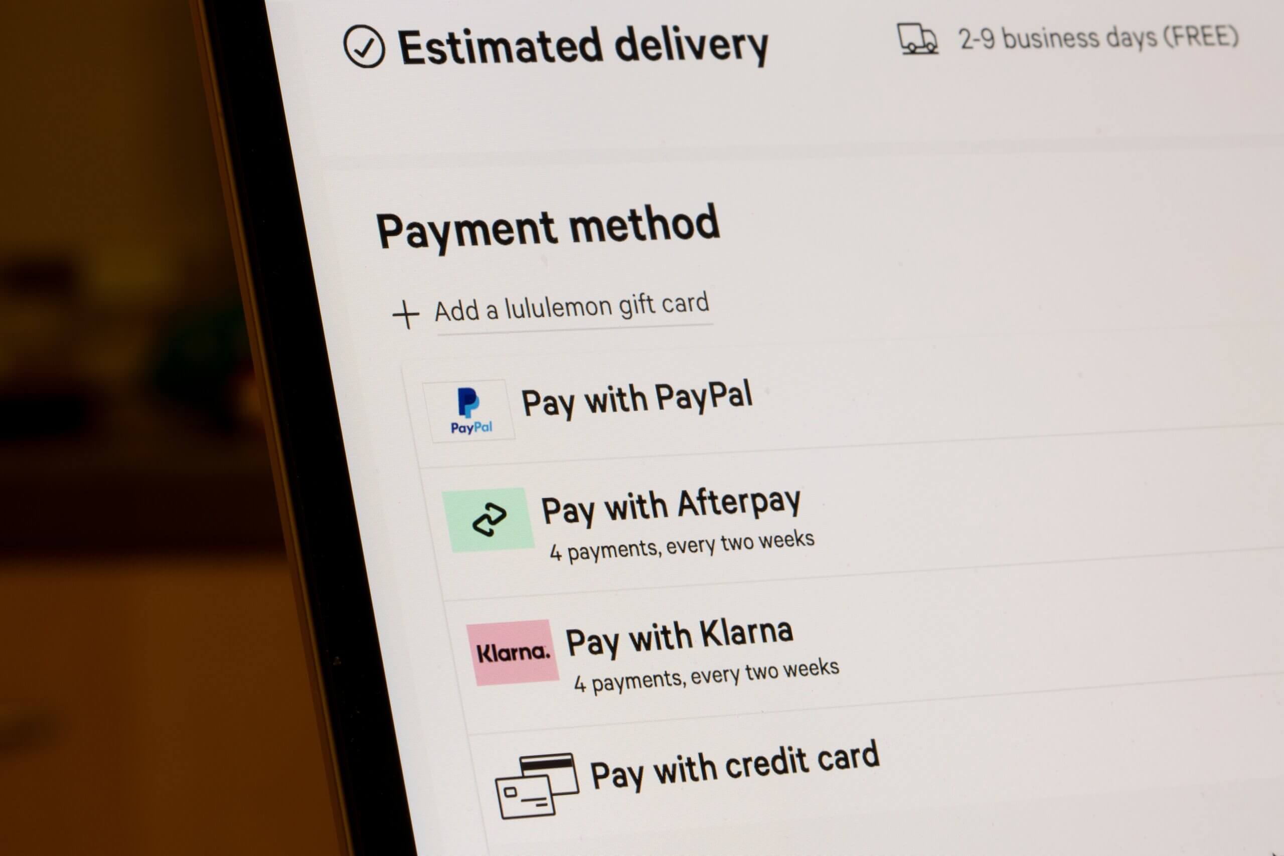 Payment methods on laptop screen to choose from for website users