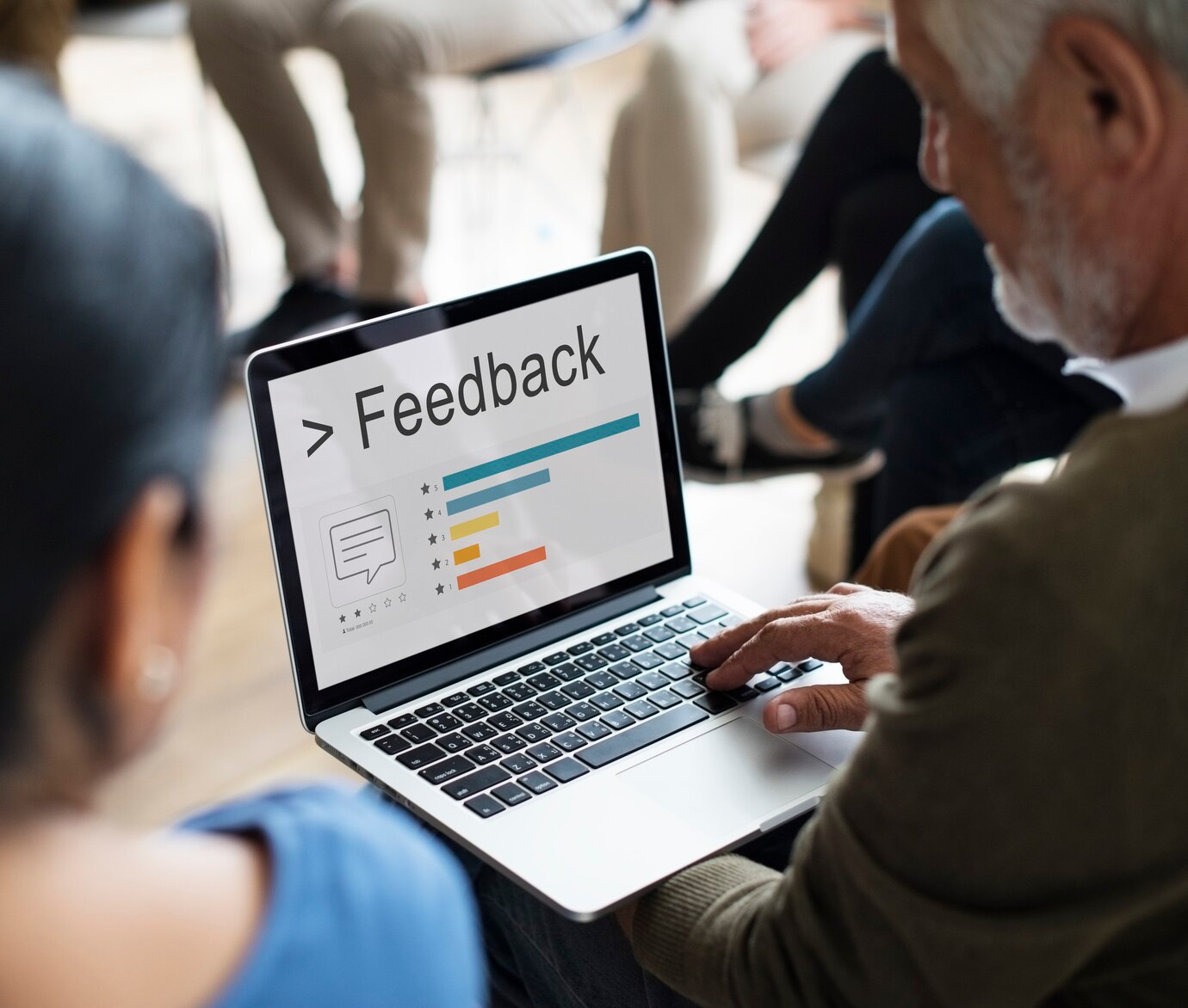 Person filling out feedback survey that is avaliable on site due to social proof plugins.