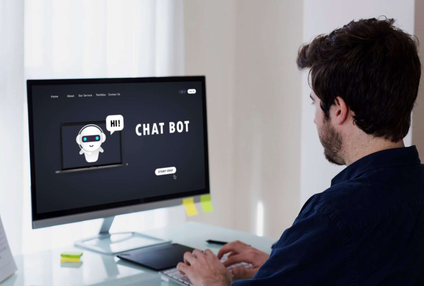 Person on the laptop using WordPress chatbot as customer service agents