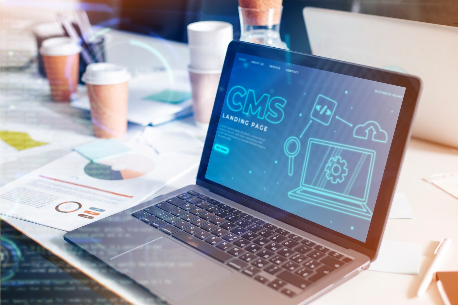 Person working html on computer. They are creating CMS WordPress site