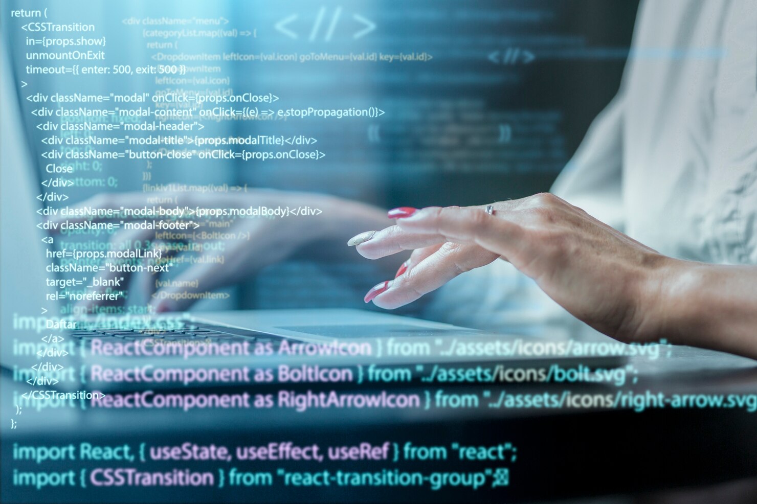 Programming background with person working with codes on computer. Developing site with WordPress development trends 2023