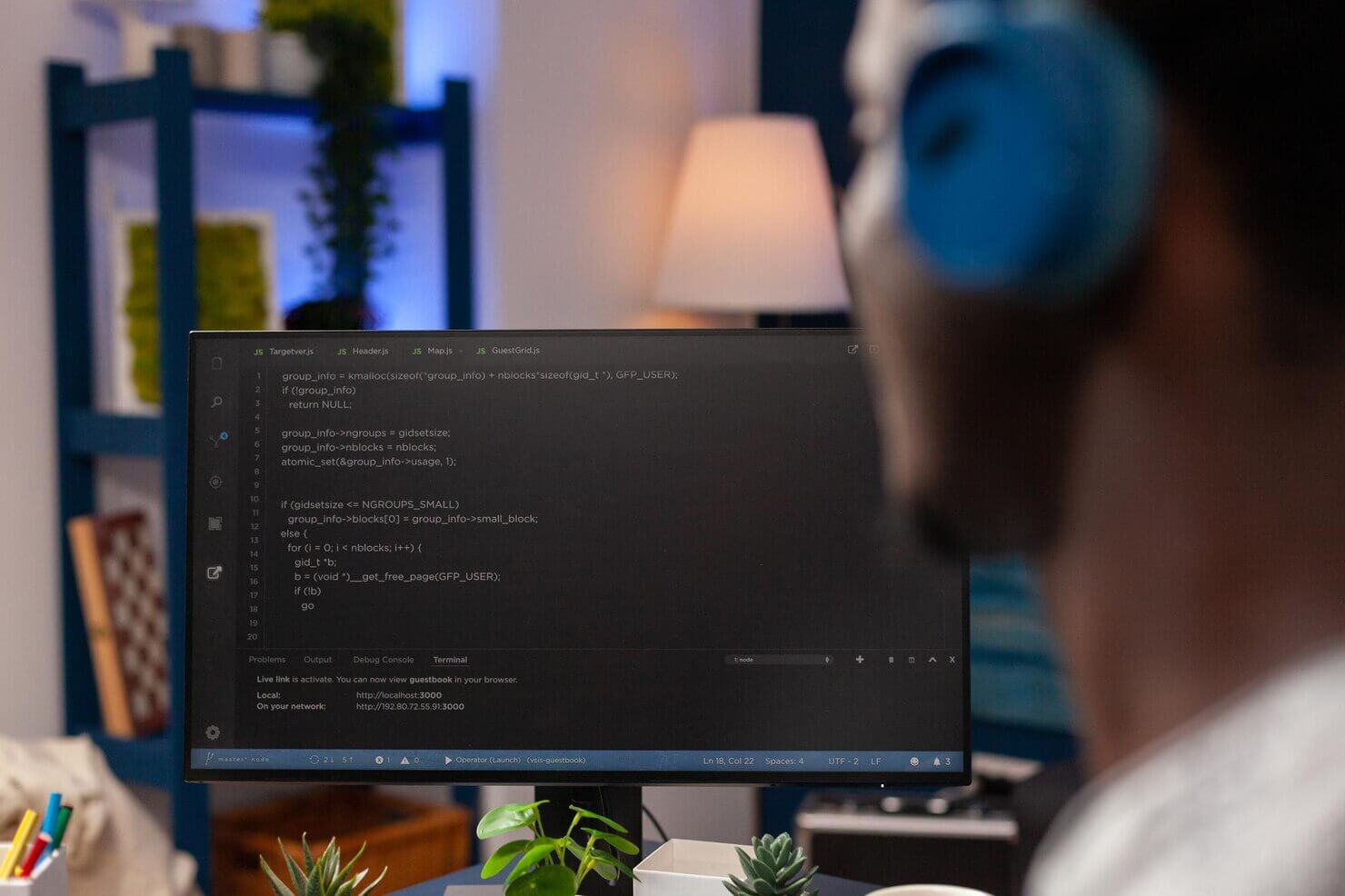 Software developer creating code to increase security of WordPress website