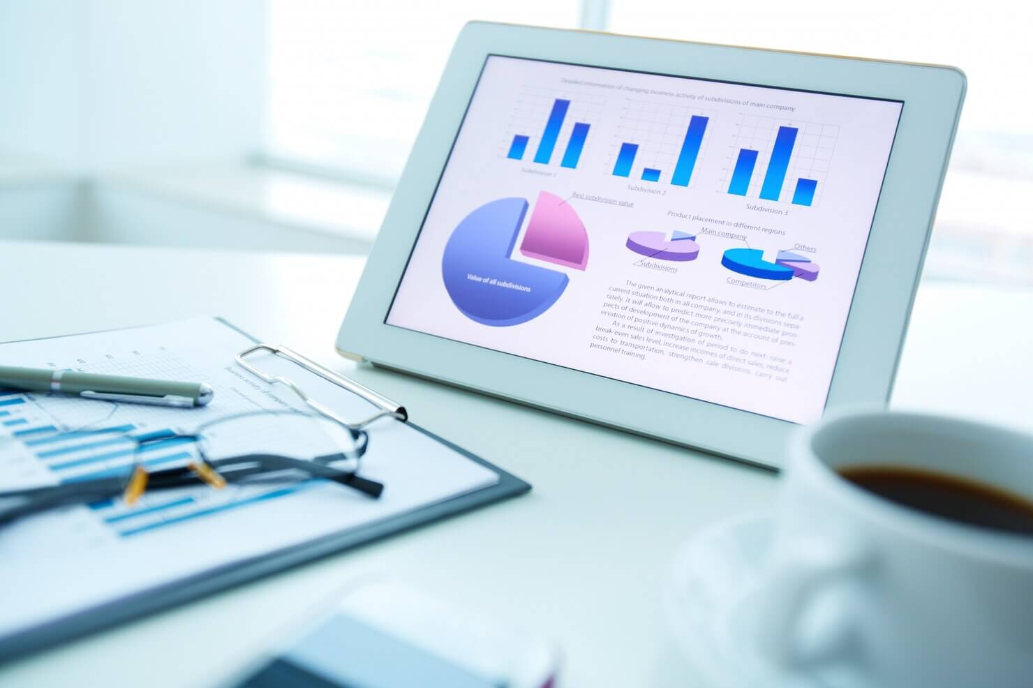 Tablet with an annual manual website report. Thorough auditing process with essential info about technical errors and so much more