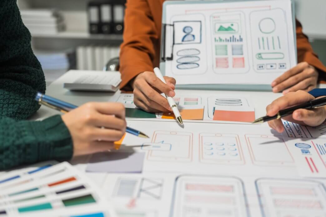 Team of professionals creating microinteractions in WordPress design