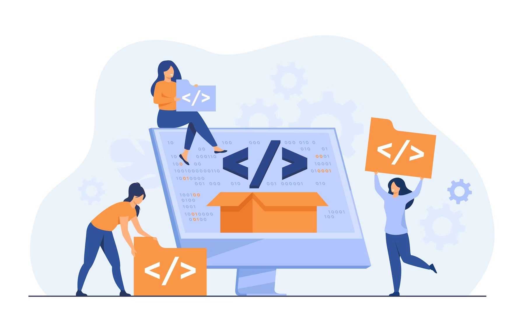 Tiny developers programming website on WordPress. Using WordPress CMS to create online shop