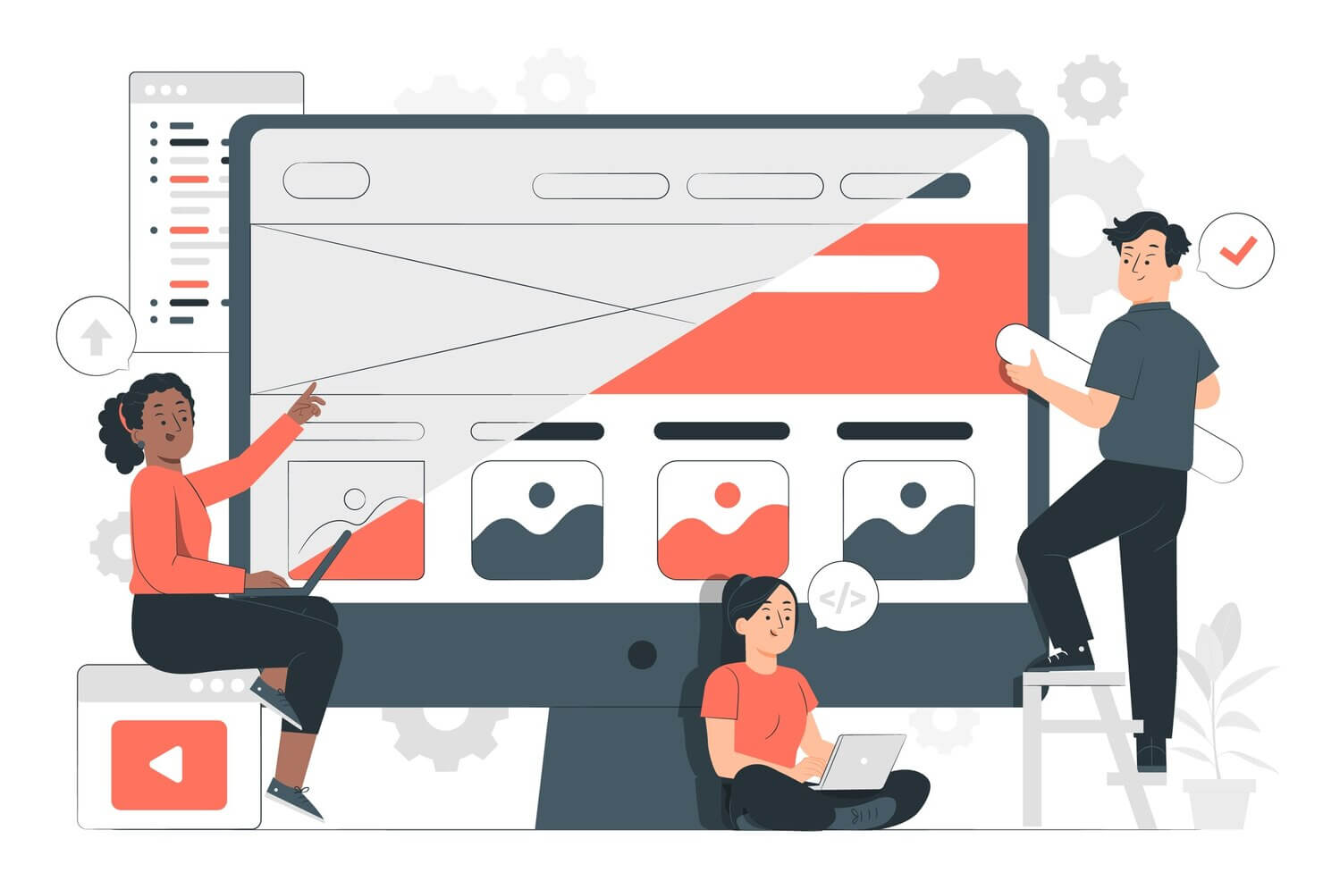 Ui-ux team designing essential elements for web accessibility