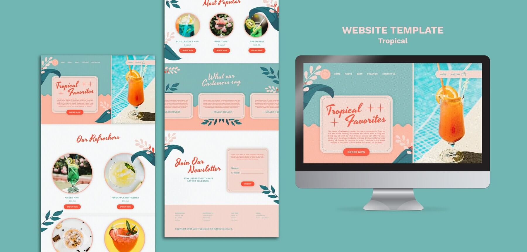 Website template with various menu items