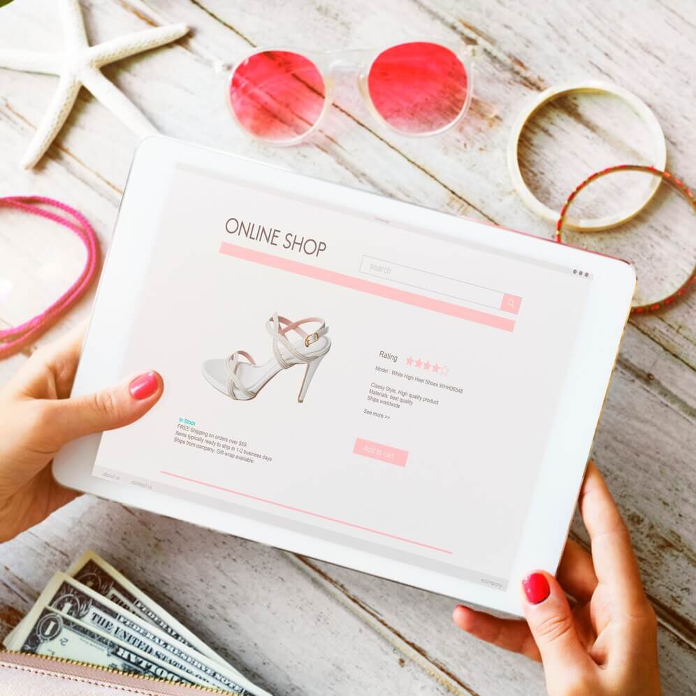 Woman looking through online shop and finding issues on product pages