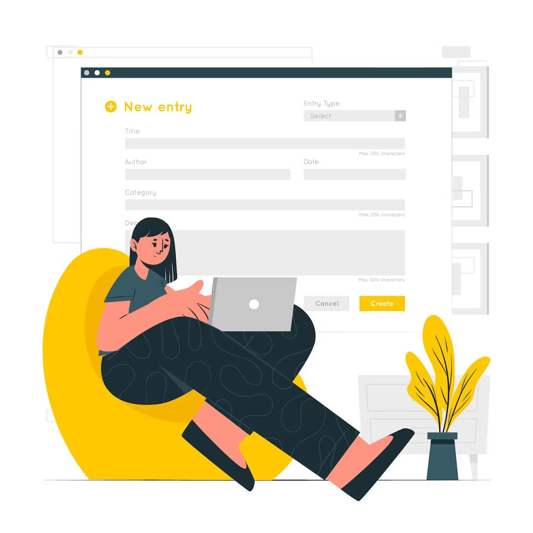 Woman making a new entry on website contact form