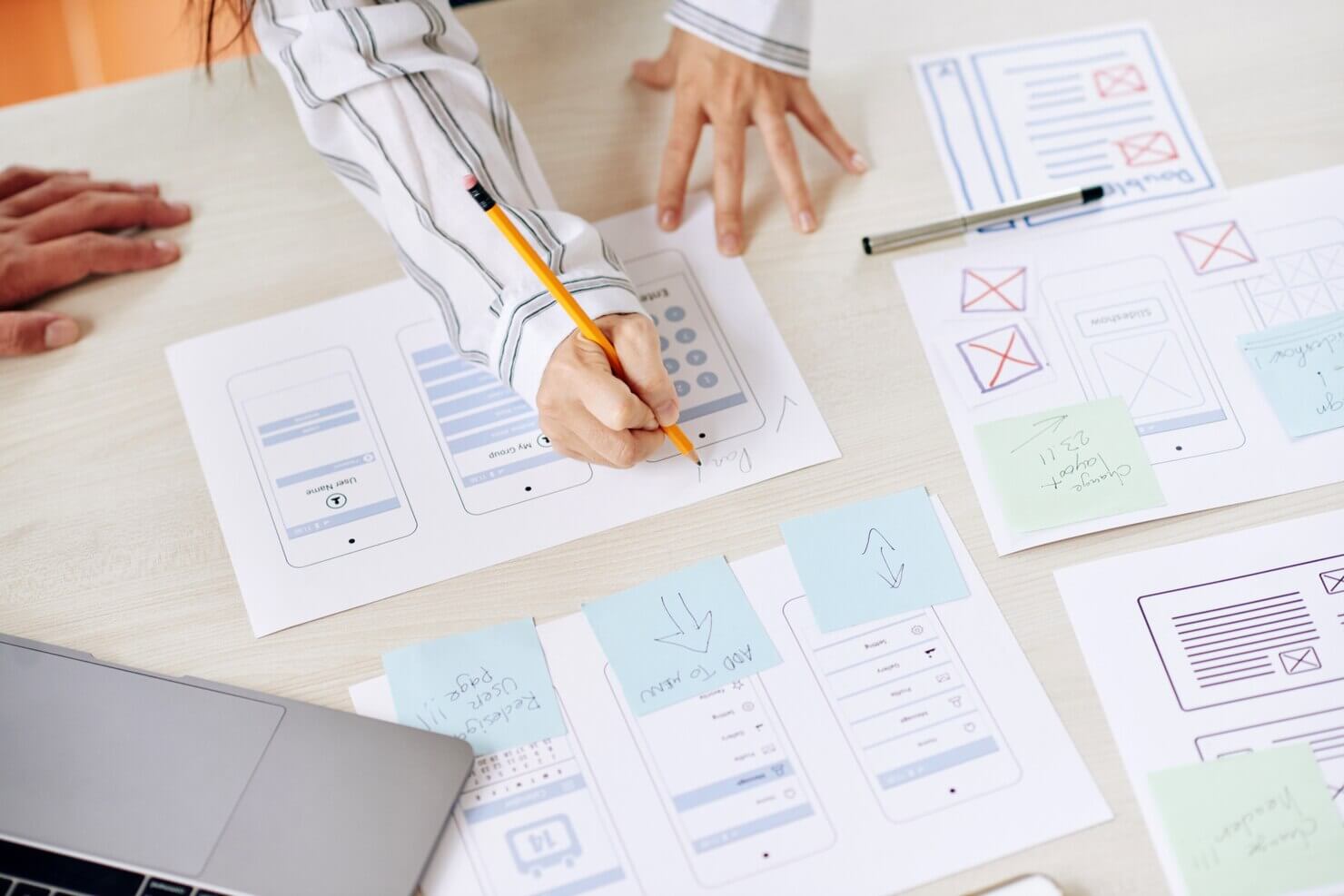 Woman making modern user interface based on user behavior and wordpress design psychology