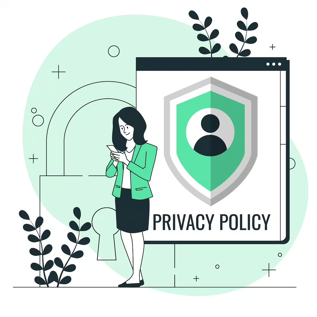 Woman reading through a Privacy policy on her mobile phone