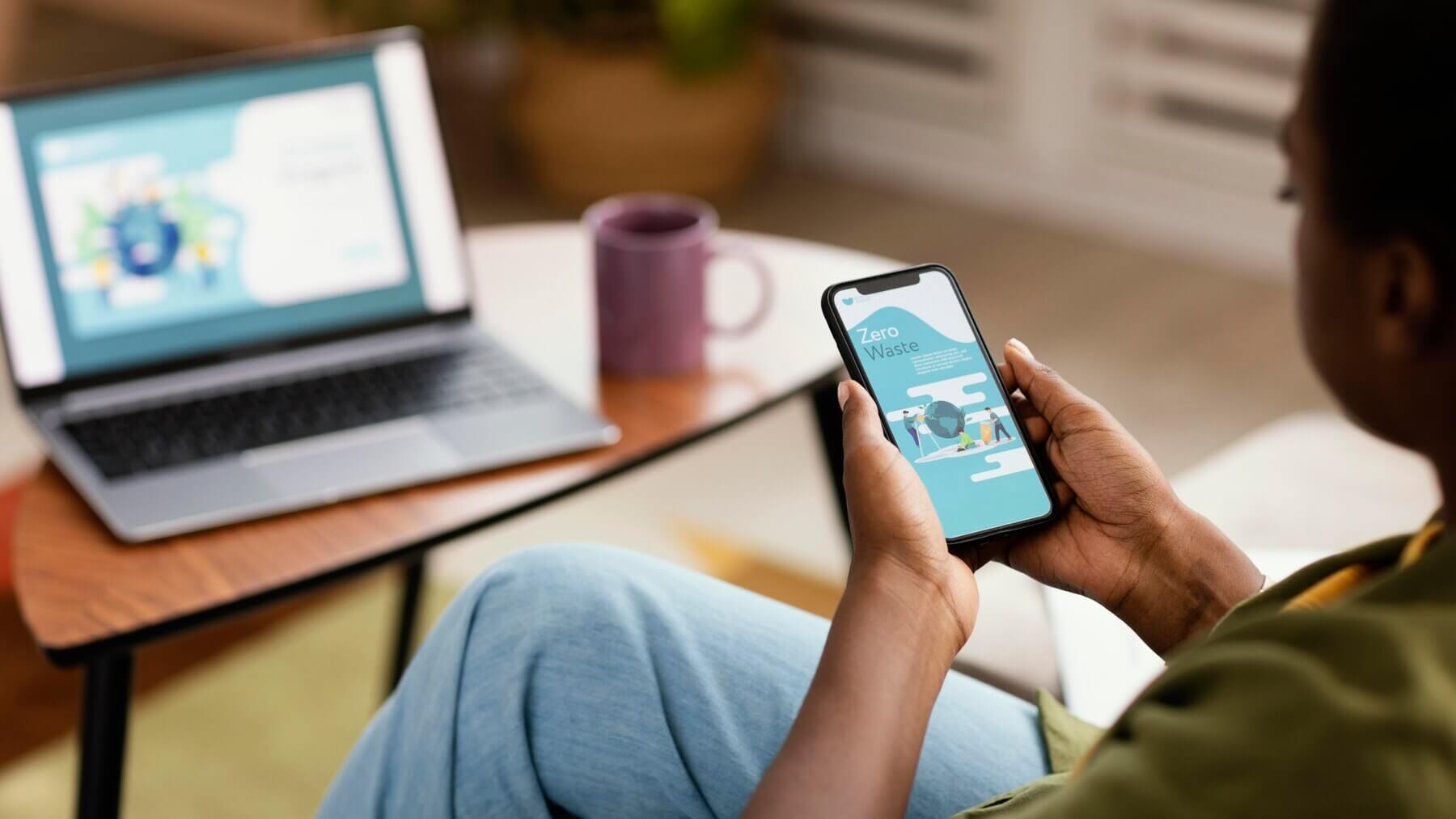 Woman using her mobile phone to visit a WordPress site
