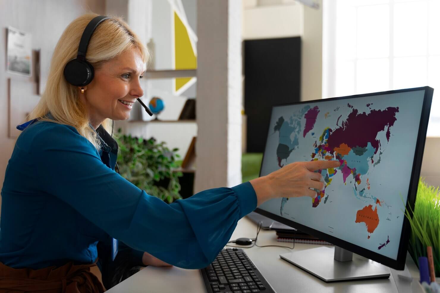 Woman working in the office offering multilingual support
