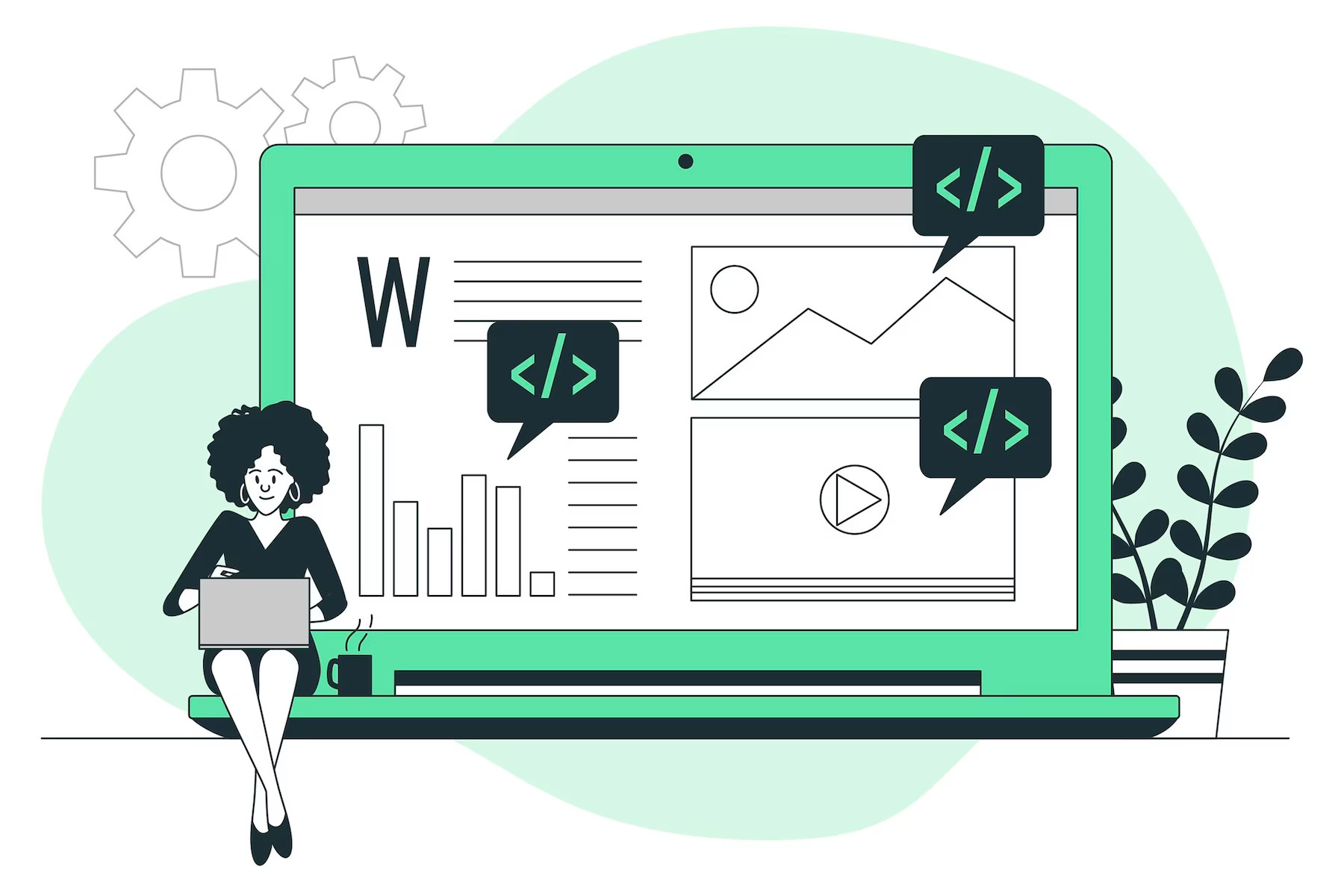 Woman writing a blog post on WordPress