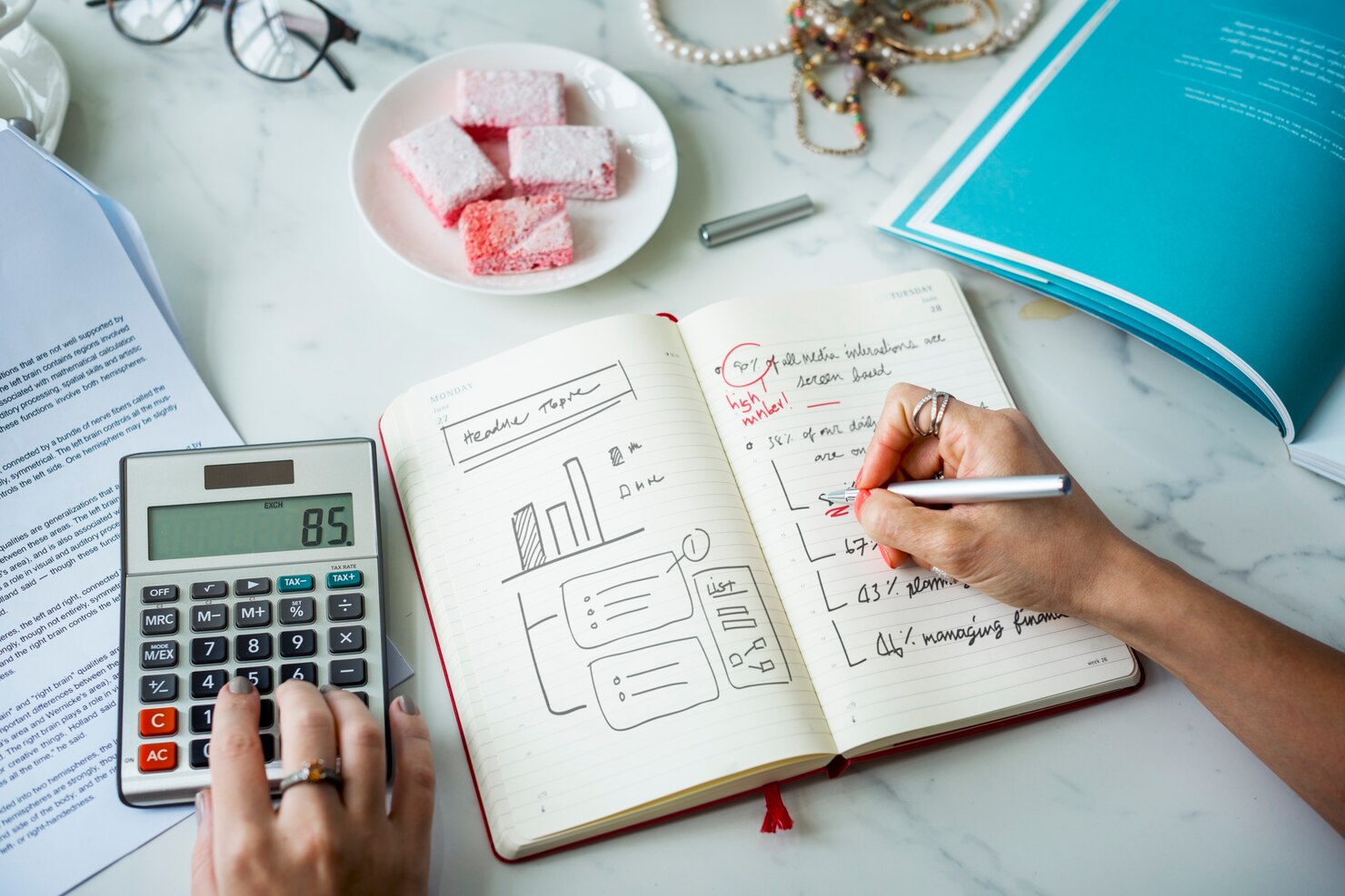 Women working on small business. Calculating budget to build a new website