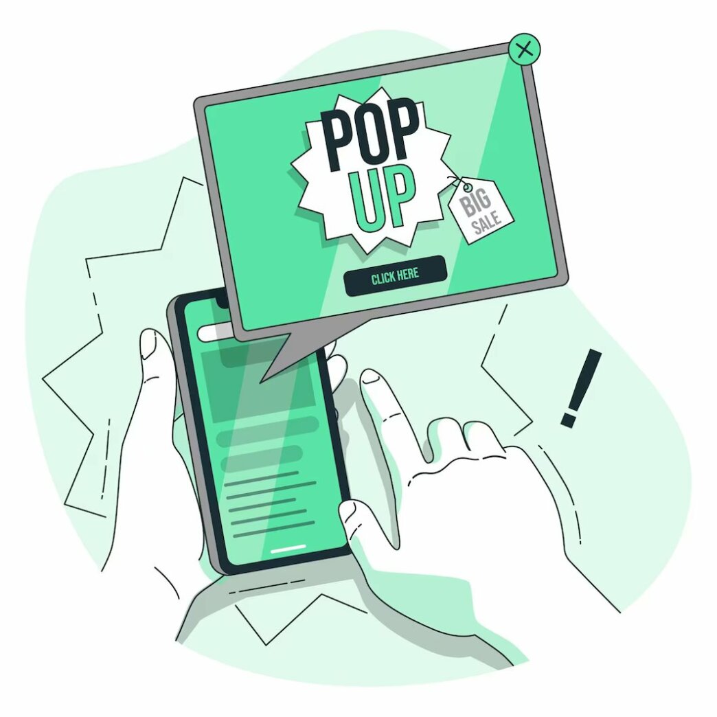 WordPress pop-ups on a mobile device. user clicking pop-ups