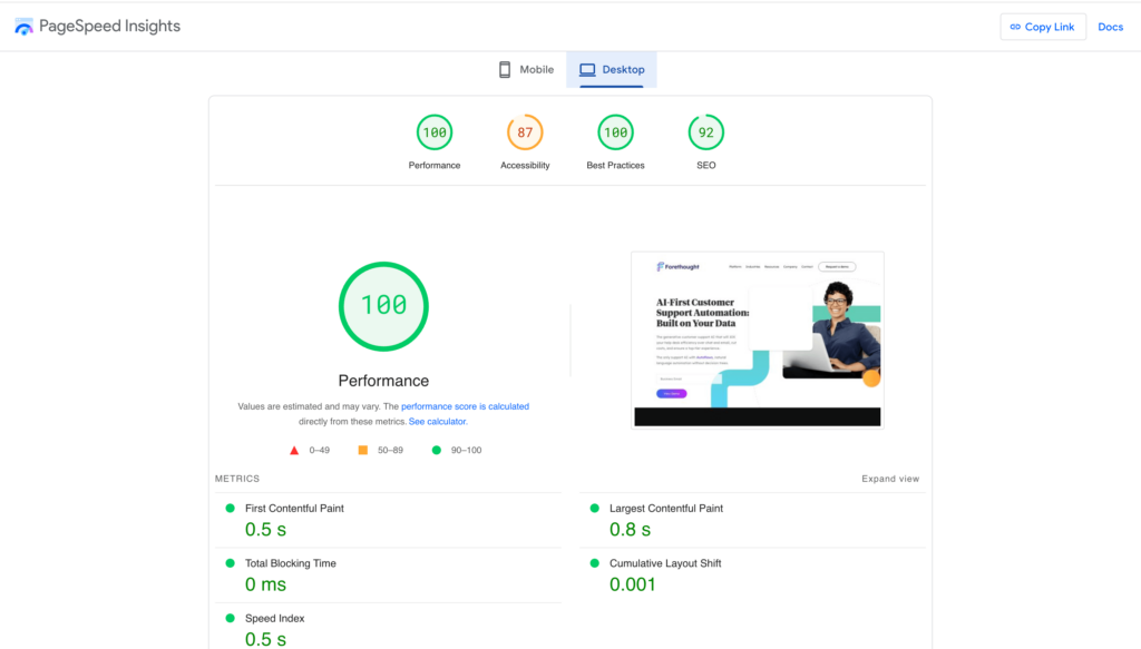 Google Page Speed Insights - desktop