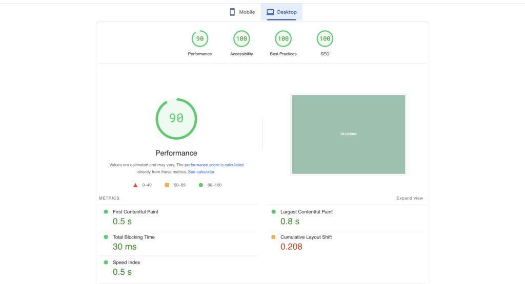 Google PageSpeed - desktop