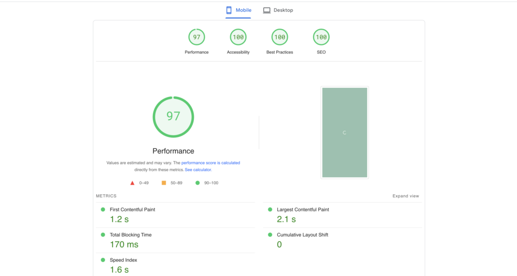 Google PageSpeed - mobile