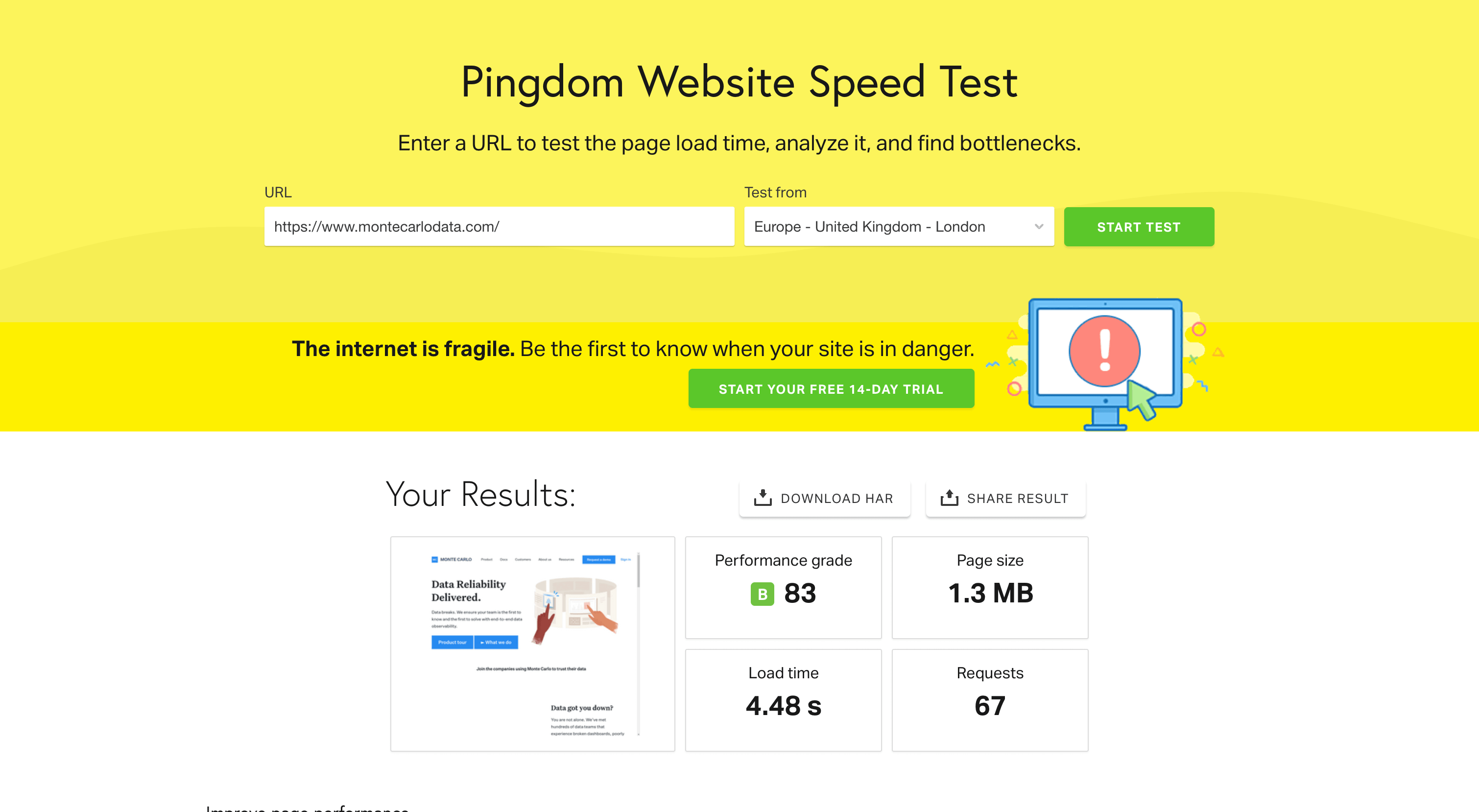 Monte Carlo - pingdom results