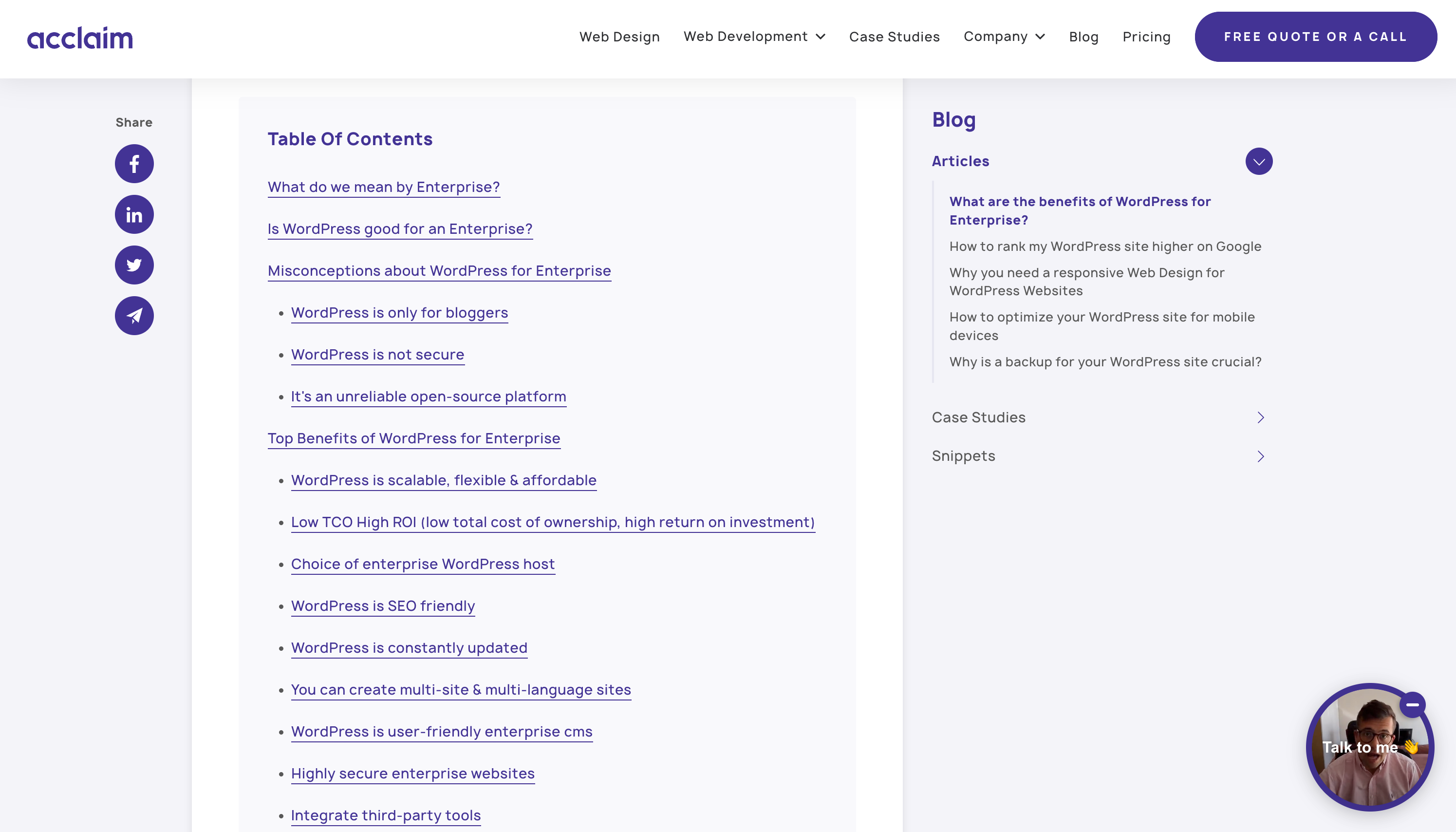 Table of contents with jump links
