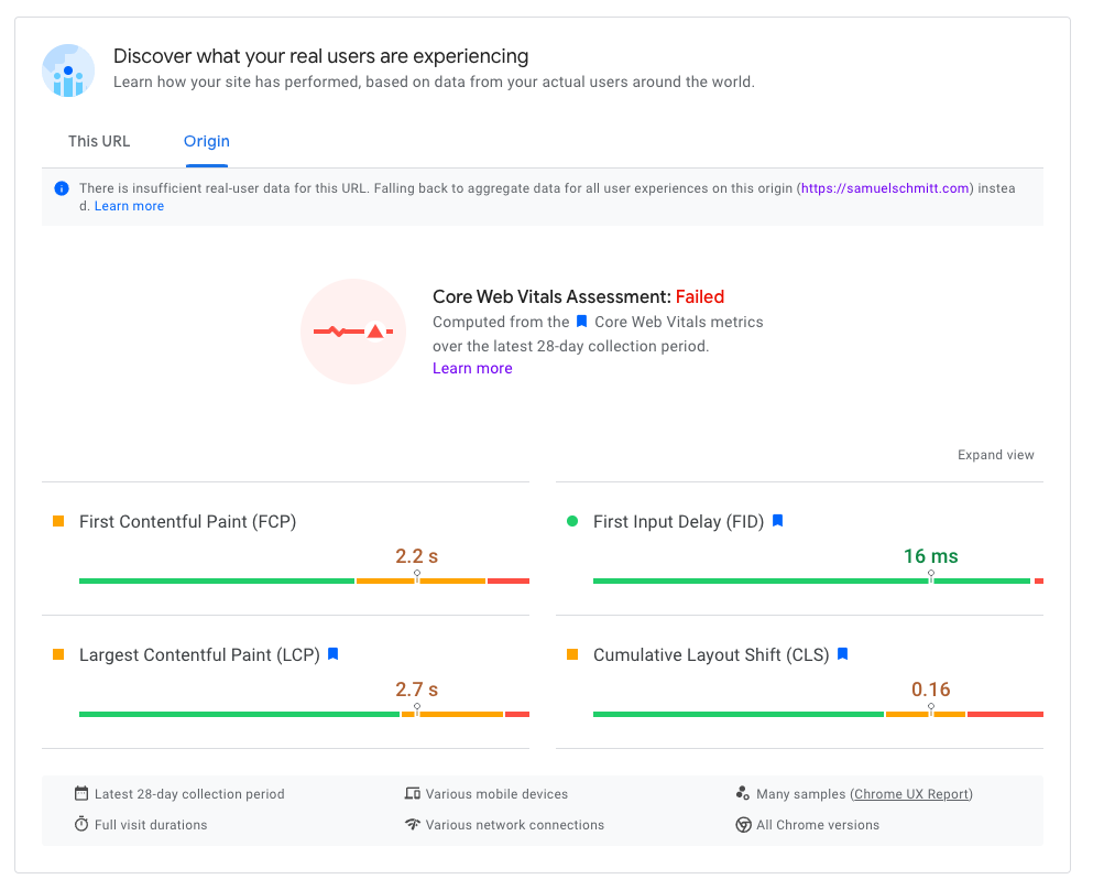 Google PageSpeed Insight core web vitals